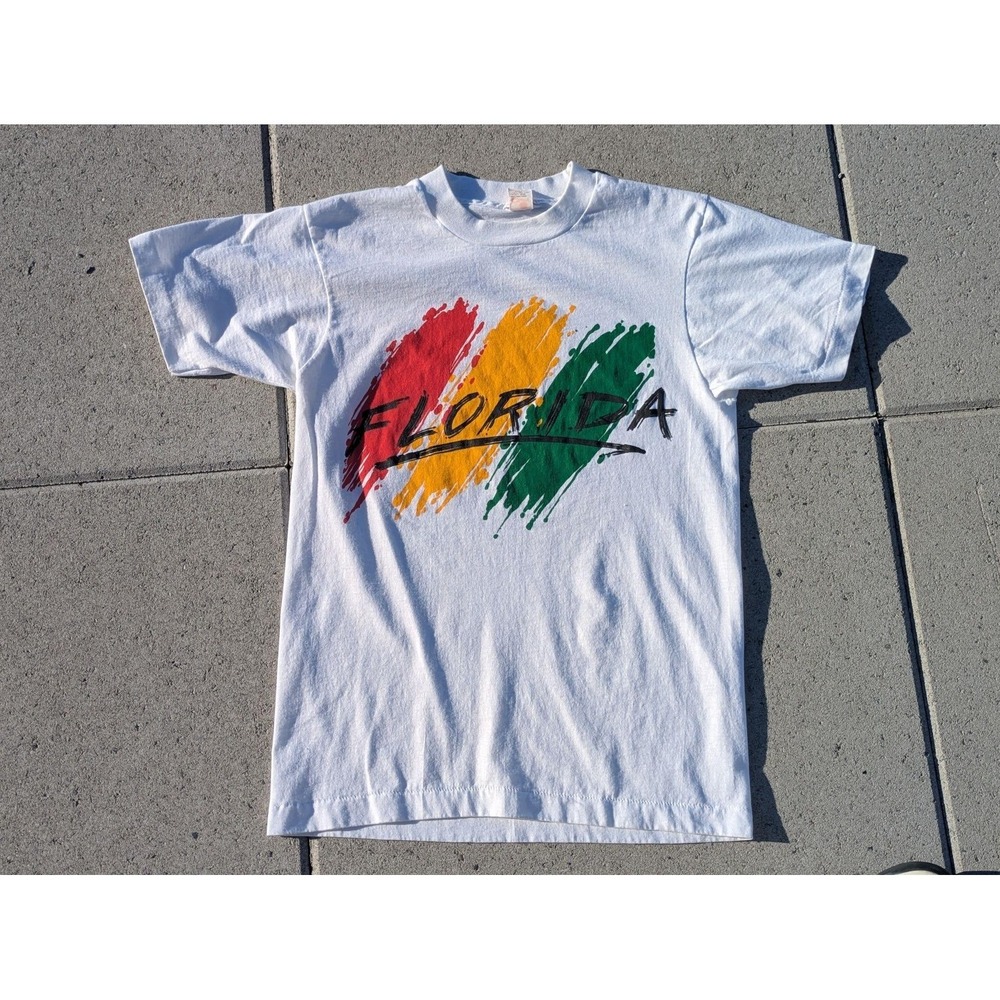 Vintage Sherry Shirt Mens Medium White Florida Brushstroke Graphic ArtTee 80s